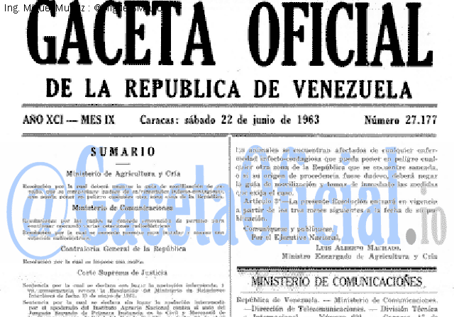 Gaceta Oficial 27177 del 22 Junio 1963