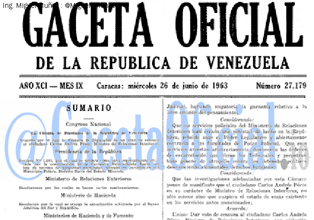 Gaceta Oficial 27179 del 26 Junio 1963