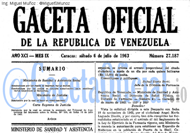 Gaceta Oficial 27187 del 6 Julio 1963