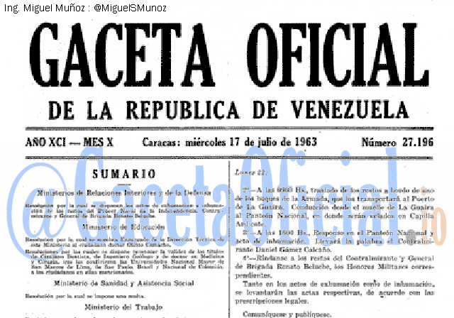 Gaceta Oficial 27196 del 17 Julio 1963