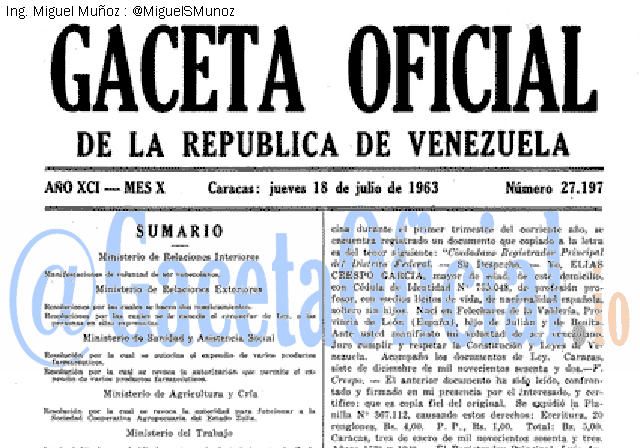 Gaceta Oficial 27197 del 18 Julio 1963