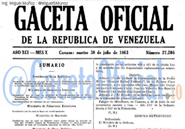 Gaceta Oficial 27206 del 30 Julio 1963