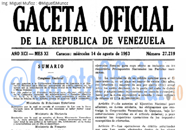 Gaceta Oficial 27219 del 14 Agosto 1963