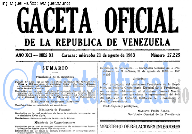 Gaceta Oficial 27225 del 21 Agosto 1963