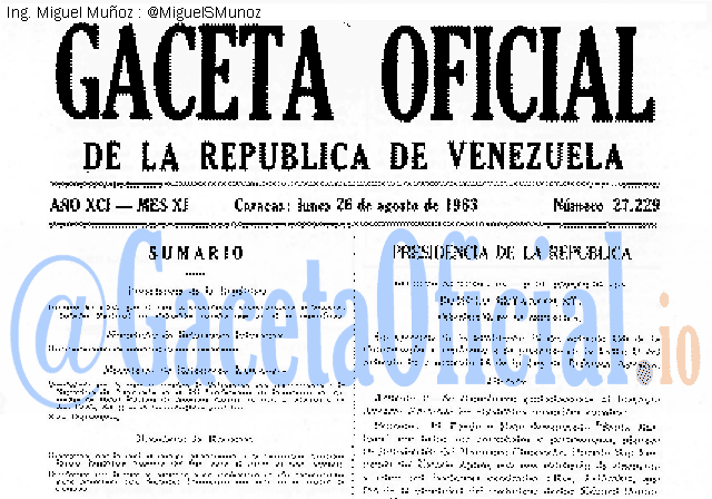 Gaceta Oficial 27229 del 26 Agosto 1963