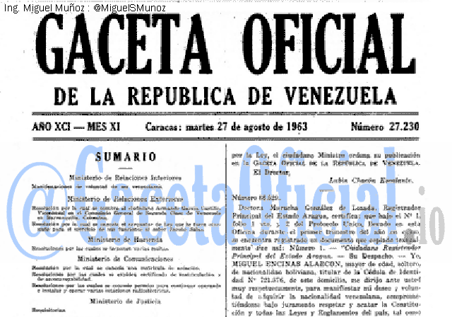 Gaceta Oficial 27230 del 27 Agosto 1963