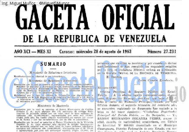 Gaceta Oficial 27231 del 28 Agosto 1963