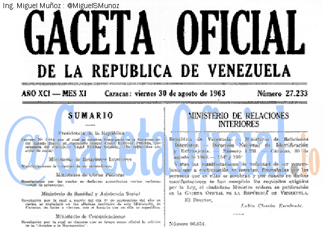 Gaceta Oficial 27233 del 30 Agosto 1963