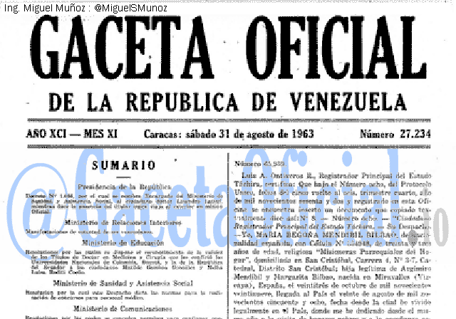 Gaceta Oficial 27234 del 31 Agosto 1963