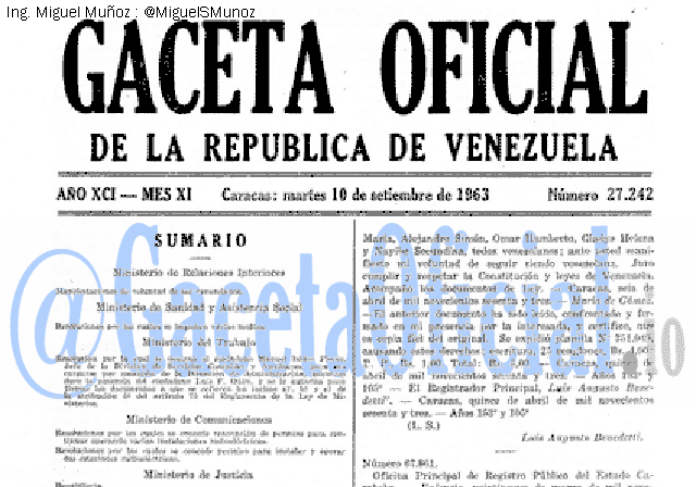 Gaceta Oficial 27242 del 10 Septiembre 1963