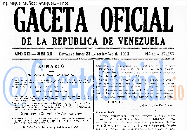Gaceta Oficial 27253 del 23 Septiembre 1963