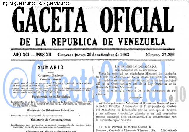 Gaceta Oficial 27256 del 26 Septiembre 1963