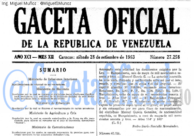 Gaceta Oficial 27258 del 28 Septiembre 1963