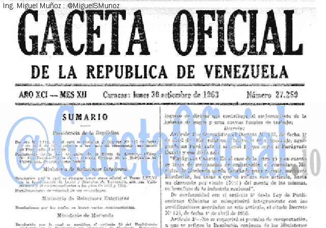 Gaceta Oficial 27259 del 30 Septiembre 1963