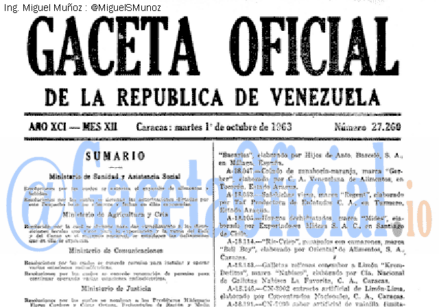 Gaceta Oficial 27260 del 1 Octubre 1963