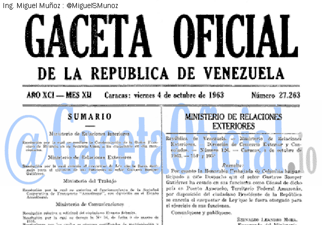 Gaceta Oficial 27263 del 4 Octubre 1963