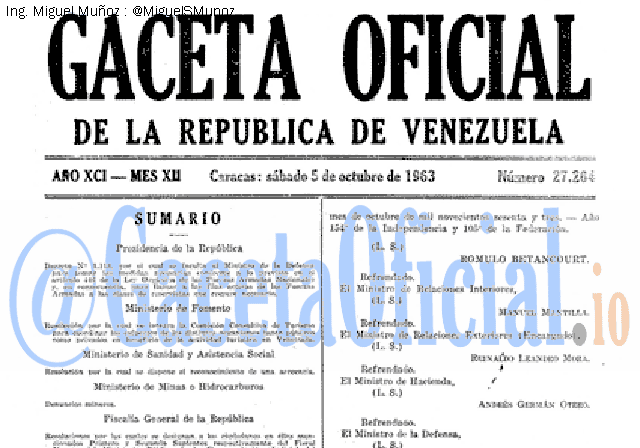 Gaceta Oficial 27264 del 5 Octubre 1963