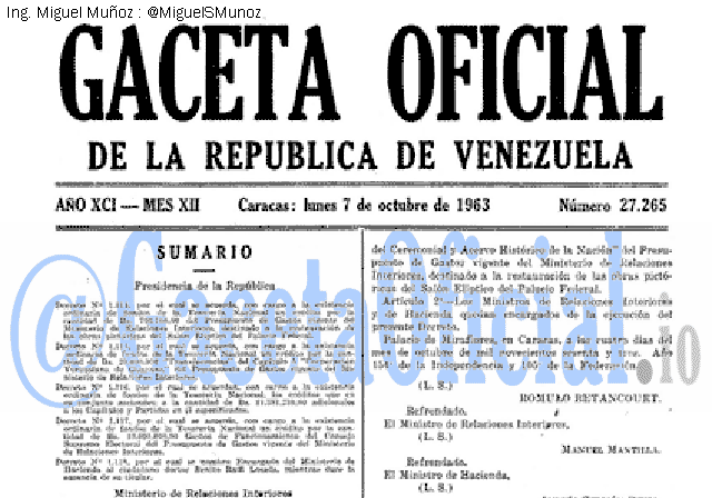 Gaceta Oficial 27265 del 7 Octubre 1963