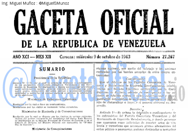 Gaceta Oficial 27267 del 9 Octubre 1963