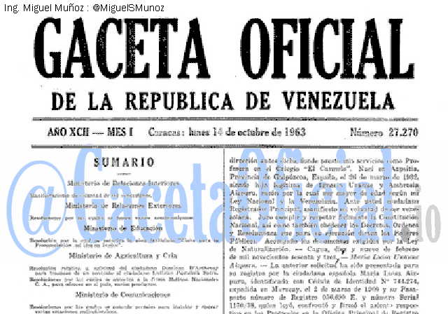 Gaceta Oficial 27270 del 14 Octubre 1963