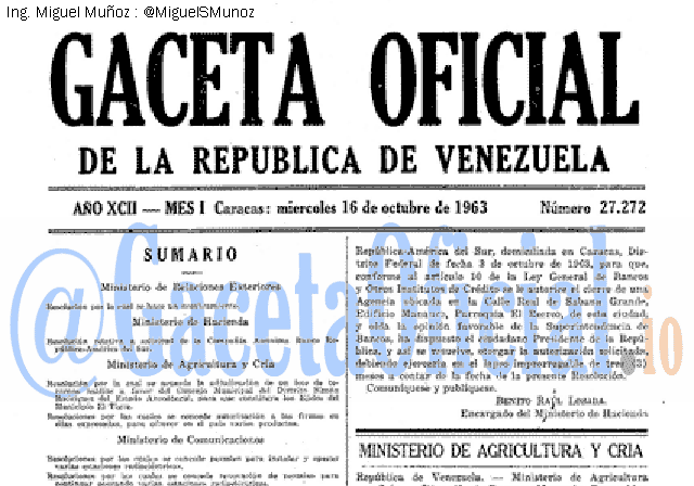 Gaceta Oficial 27272 del 16 Octubre 1963