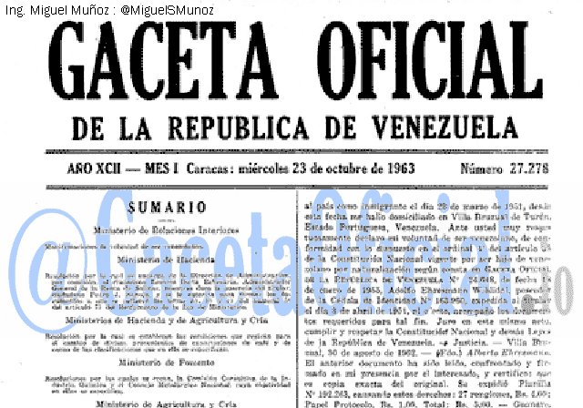 Gaceta Oficial 27278 del 23 Octubre 1963
