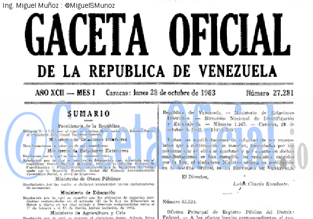 Gaceta Oficial 27281 del 28 Octubre 1963