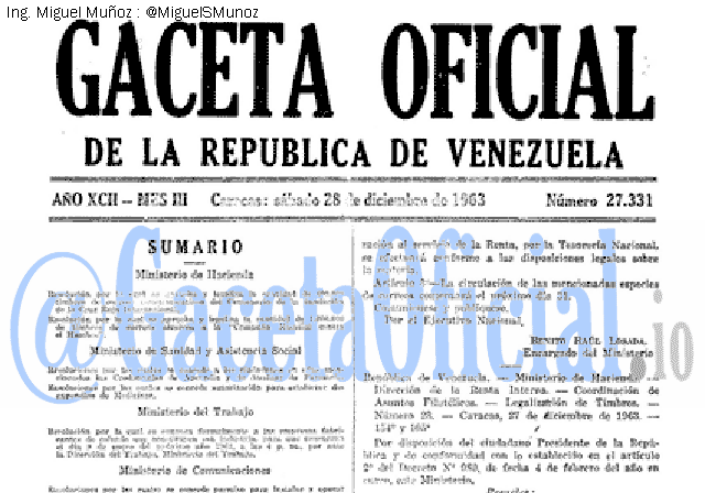 Gaceta Oficial 27331 del 28 Diciembre 1963