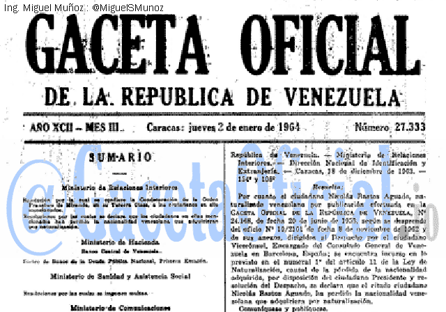 Gaceta Oficial 27333 del 2 Enero 1964