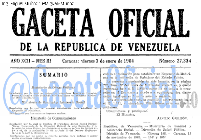 Gaceta Oficial 27334 del 3 Enero 1964