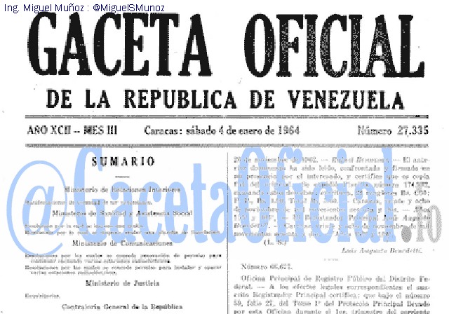 Gaceta Oficial 27335 del 4 Enero 1964