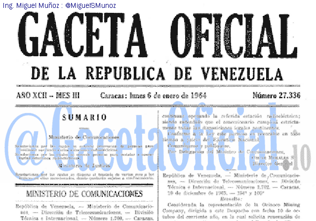 Gaceta Oficial 27336 del 6 Enero 1964