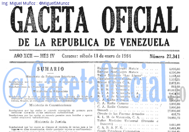 Gaceta Oficial 27341 del 11 Enero 1964