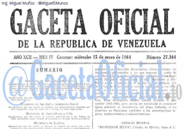 Gaceta Oficial 27344 del 15 Enero 1964