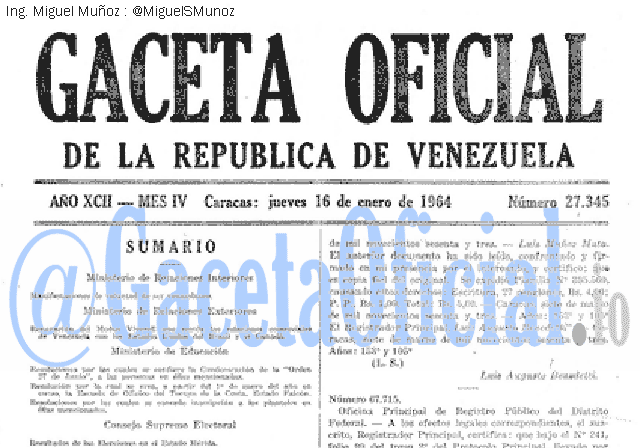 Gaceta Oficial 27345 del 16 Enero 1964
