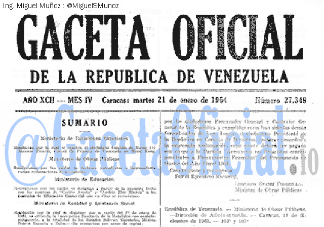 Gaceta Oficial 27349 del 21 Enero 1964