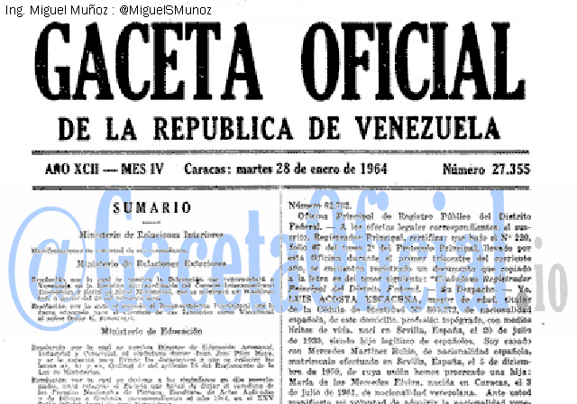Gaceta Oficial 27355 del 28 Enero 1964
