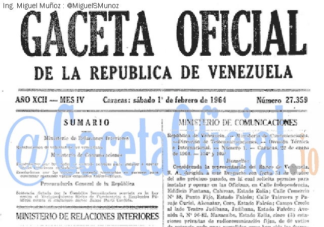 Gaceta Oficial 27359 del 1 Febrero 1964