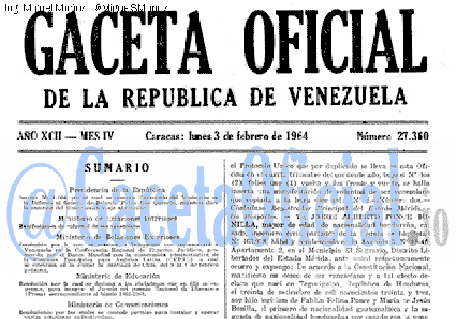 Gaceta Oficial 27360 del 3 Febrero 1964