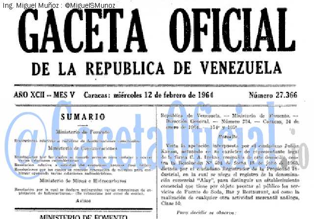 Gaceta Oficial 27366 del 12 Febrero 1964