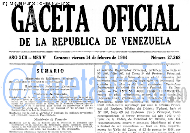 Gaceta Oficial 27368 del 14 Febrero 1964