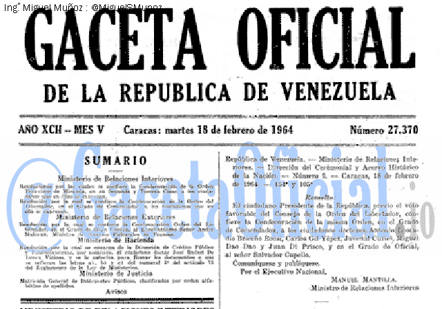 Gaceta Oficial 27370 del 18 Febrero 1964