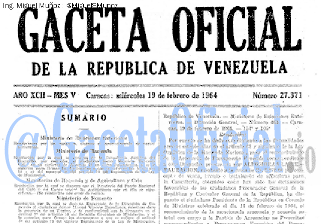 Gaceta Oficial 27371 del 19 Febrero 1964