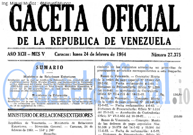 Gaceta Oficial 27375 del 24 Febrero 1964