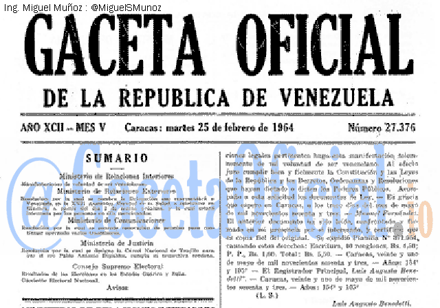 Gaceta Oficial 27376 del 25 Febrero 1964