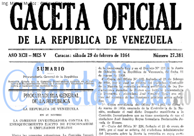 Gaceta Oficial 27381 del 29 Febrero 1964