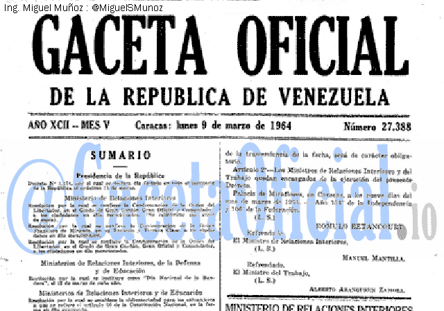 Gaceta Oficial 27388 del 9 Marzo 1964