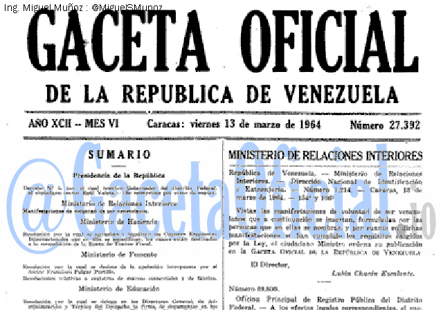 Gaceta Oficial 27392 del 13 Marzo 1964