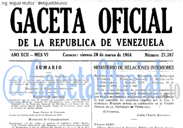 Gaceta Oficial 27397 del 20 Marzo 1964