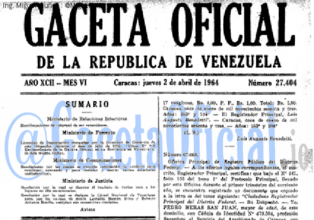 Gaceta Oficial 27404 del 2 Abril 1964